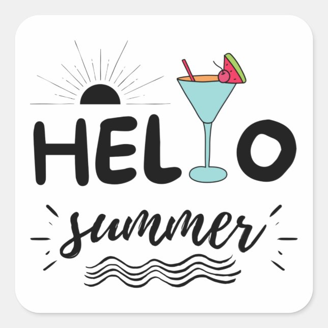 Cute Hello Summer Beach Square Sticker (Front)