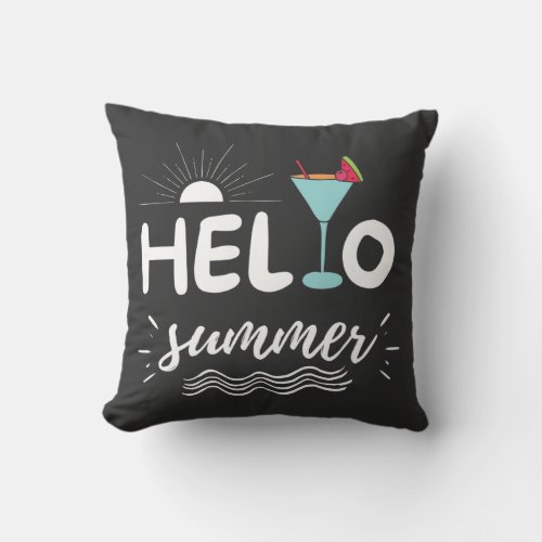 Cute Hello Summer Beach Throw Pillow