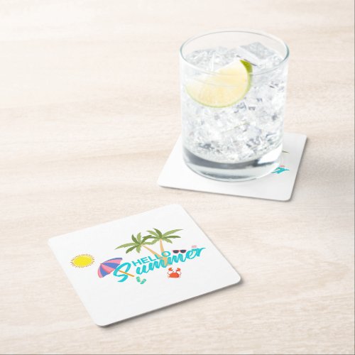 Cute Hello Summer Square Paper Coaster