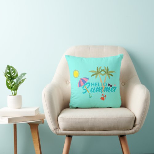 Cute Hello Summer Throw Pillow