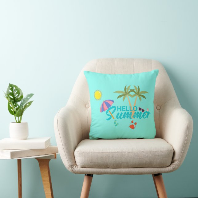 Cute Hello Summer Throw Pillow (Chair)
