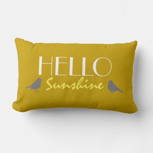 Cute Hello Sunshine Quote Ochre Yellow Grey Modern Lumbar Pillow (Front)