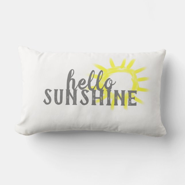 cute hello sunshine quote yellow and white lumbar pillow (Front)