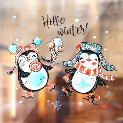 Cute Hello Winter Happy Penguins Shop Window Cling