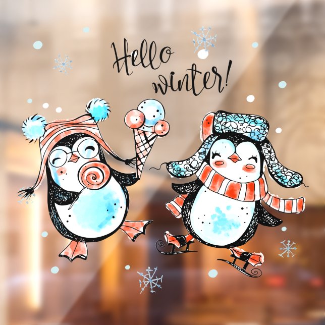 Cute Hello Winter Happy Penguin's Shop Window Cling (Sheet 2)