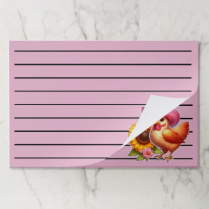 Cute Hen in Pink Hat with Bright Sunflower  Paper Pad