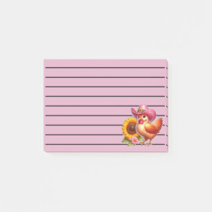 Cute Hen in Pink Hat with Bright Sunflower  Post-it Notes