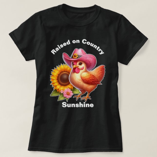 Cute Hen in Pink Hat with Bright Sunflower T-Shirt (Design Front)