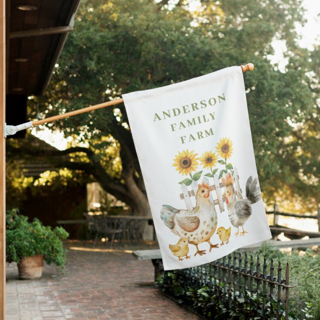 Cute Hen Personalized Farm House Flag (In SItu)