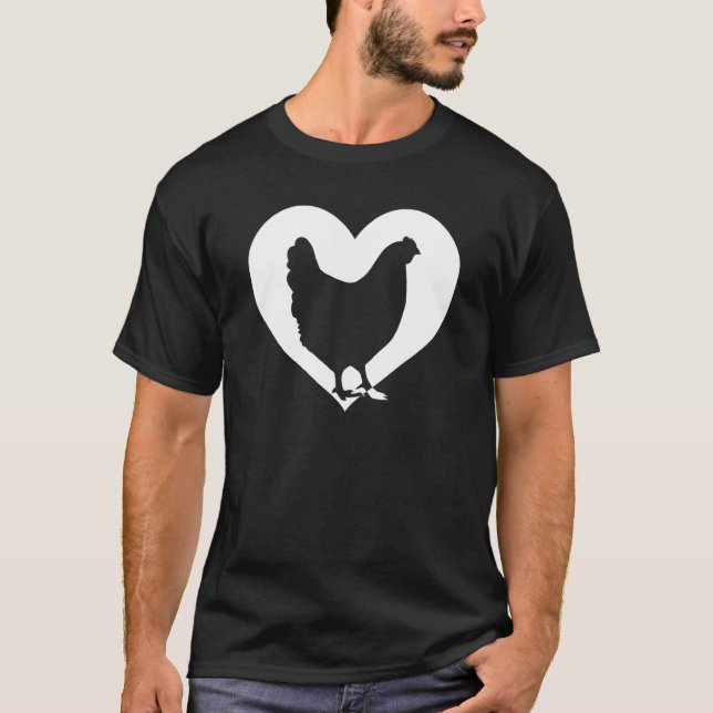 Cute Hen Who Loves Chickens Cool White Heart Vinta T-Shirt (Front)