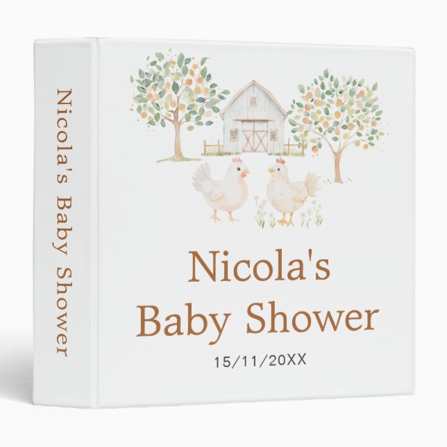 Cute Hens Farm Barn Baby Shower 3 Ring Binder (Front/Spine)