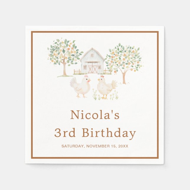 Cute Hens Farm Barn Birthday Party Napkins (Front)