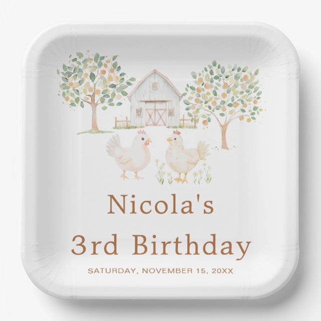 Cute Hens Farm Barn Birthday Party Paper Plates (Front)