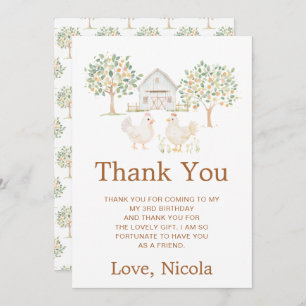 Cute Hens Farm Barn Birthday Party Thank You Card
