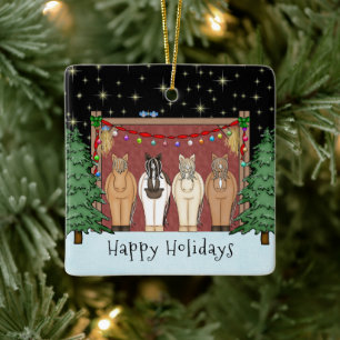Cute Herd of Horses Personalized Horse Christmas C Ceramic Ornament