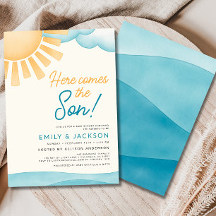 Cute Here Comes the Son Baby Boy Shower  Invitation