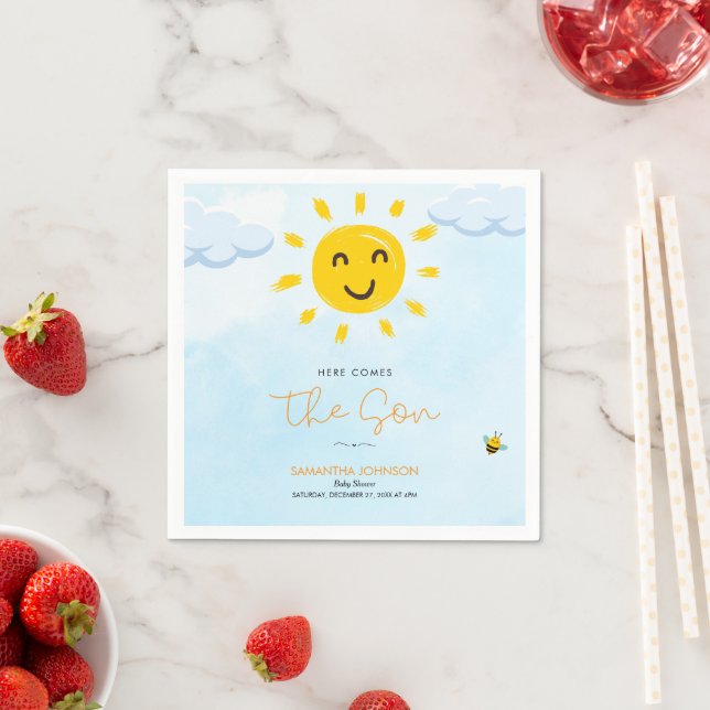 Cute Here Comes The Son Baby Shower  Paper Napkin (Insitu)