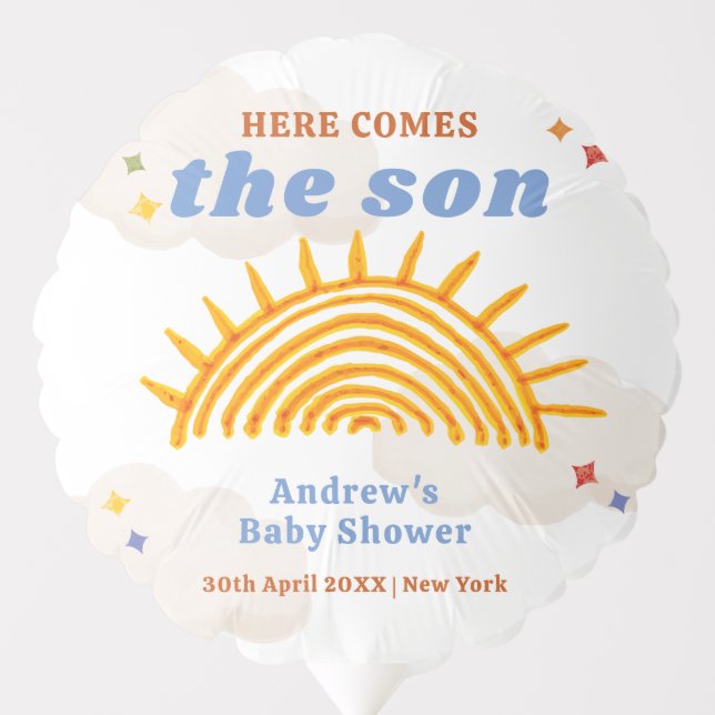 Cute Here Comes The Son Sunshine Baby Shower  Balloon (Front)