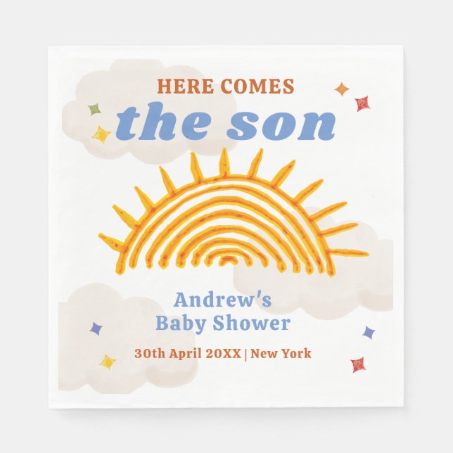 Cute Here Comes The Son Sunshine Baby Shower  Napkins (Front)
