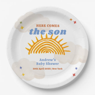 Cute Here Comes The Son Sunshine Baby Shower Paper Plates