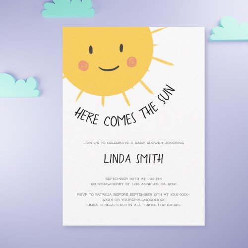 Cute Here Comes the Sun Baby Shower Invitation