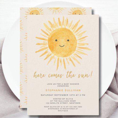Cute Here Comes The Sun Baby Shower Invitation