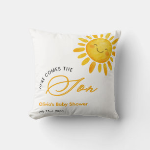 Cute Here Comes the Sun Baby Shower Throw Pillow