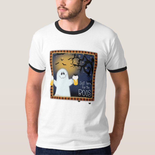 Cute Here for the Boos Halloween Ghost Beer T-Shirt (Front)