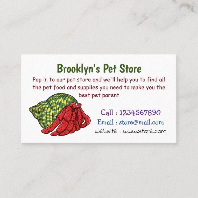Cute hermit crab cartoon illustration business card (Front)