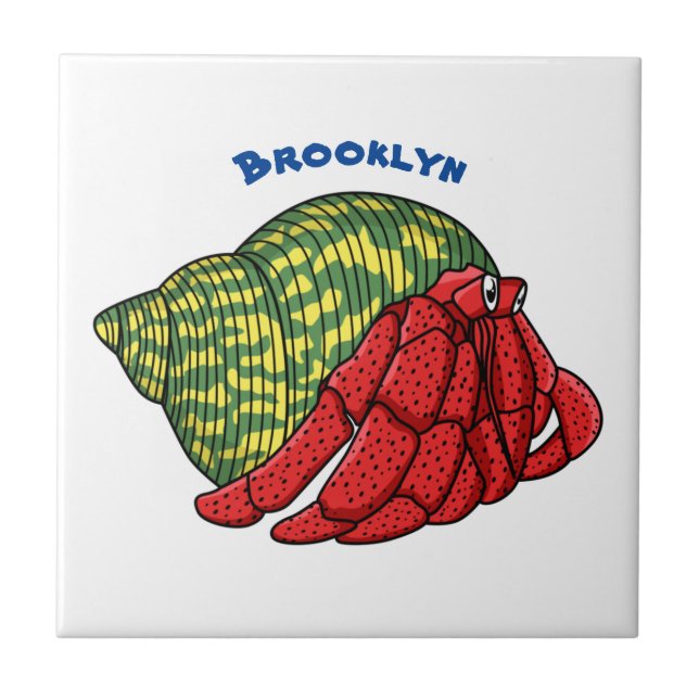 Cute hermit crab cartoon illustration ceramic tile (Front)