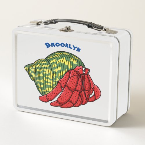 Cute hermit crab cartoon illustration metal lunch box