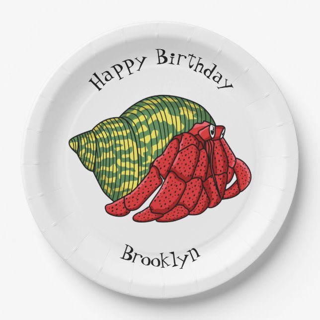Cute hermit crab cartoon illustration paper plates (Front)