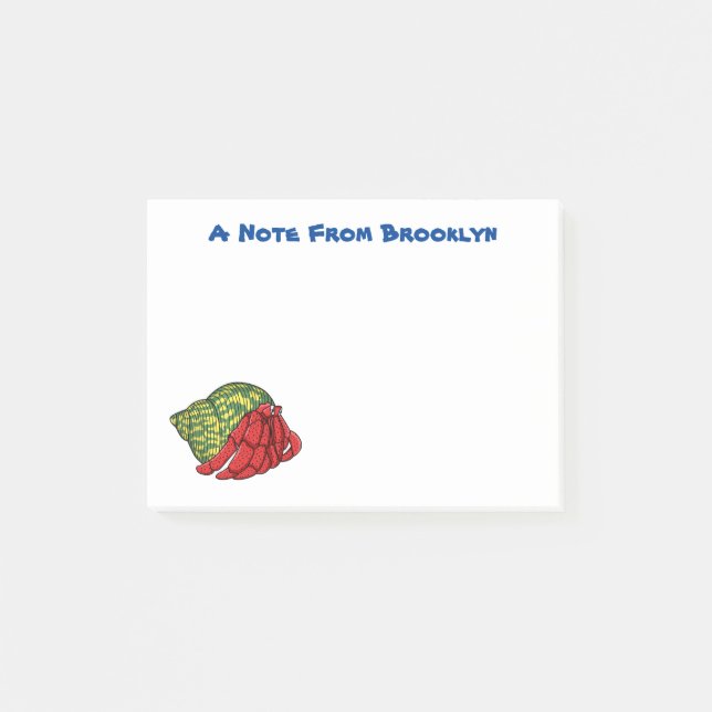 Cute hermit crab cartoon illustration post-it notes (Front)