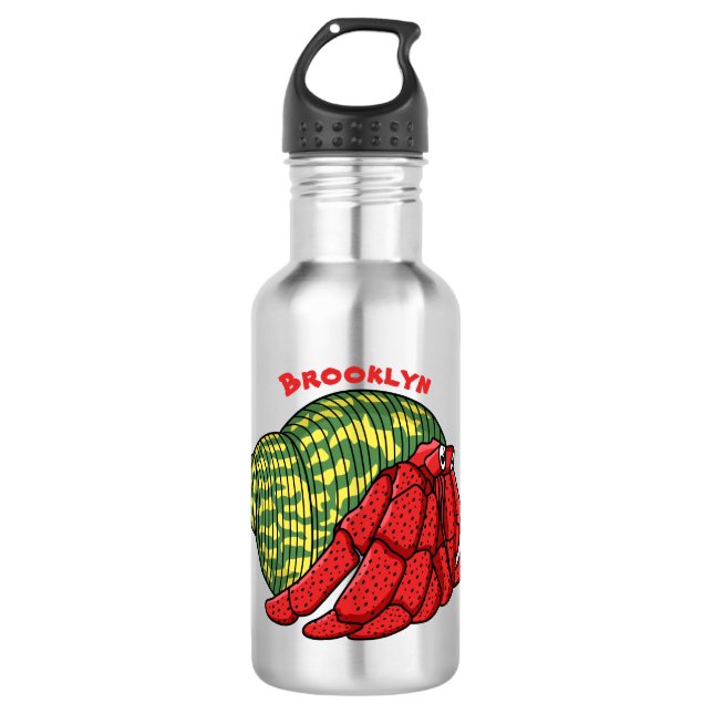 Cute hermit crab cartoon illustration  stainless steel water bottle (Front)