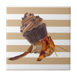 Cute Hermit Crab With Chocolate Cupcake Shell Ceramic Tile