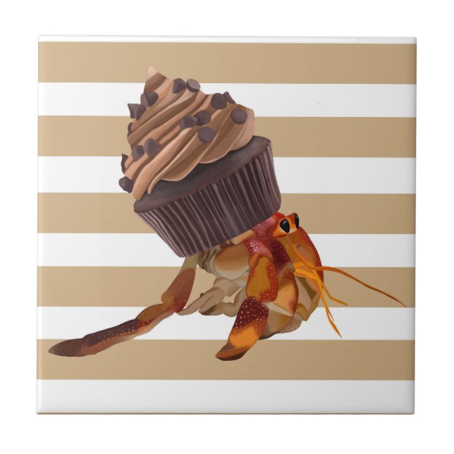 Cute Hermit Crab With Chocolate Cupcake Shell Ceramic Tile (Front)