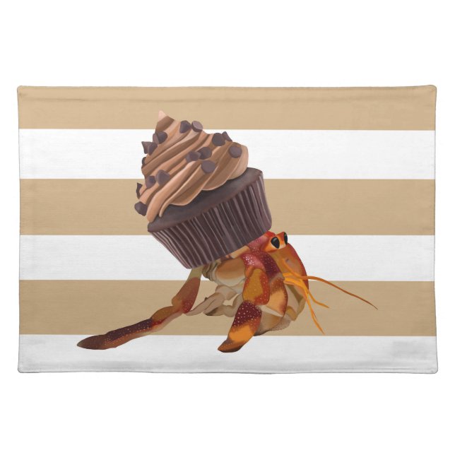 Cute Hermit Crab With Chocolate Cupcake Shell Cloth Placemat (Front)