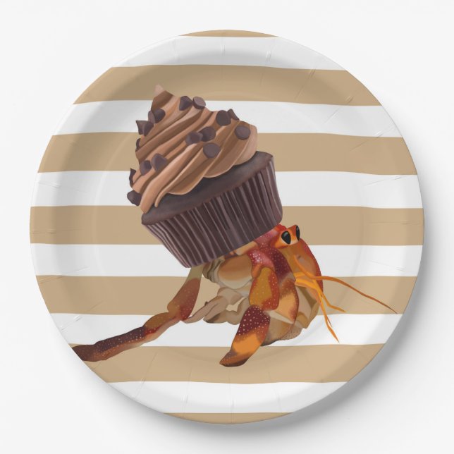 Cute Hermit Crab With Chocolate Cupcake Shell Paper Plates (Front)