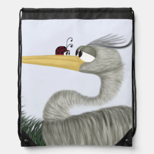 Cute Heron and Ladybug Drawstring Bag