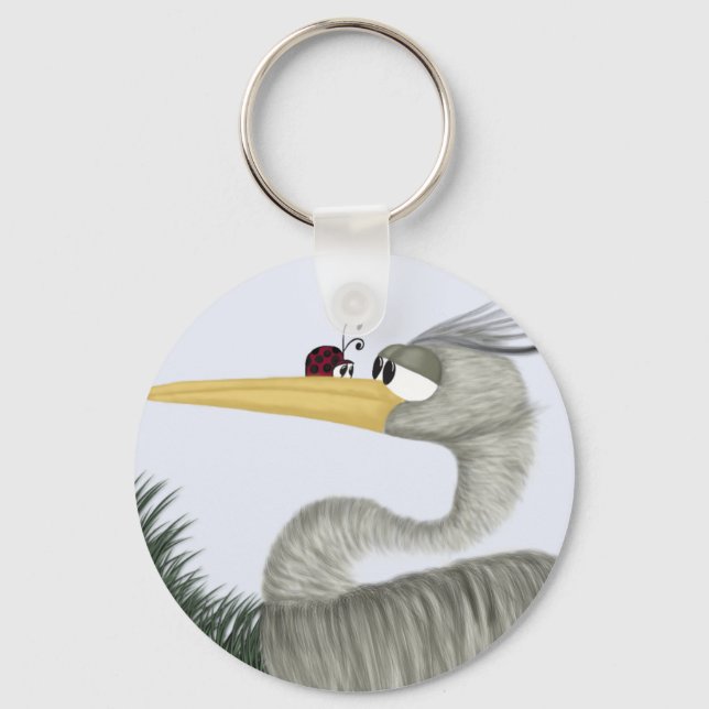 Cute Heron and Ladybug Keychain (Front)