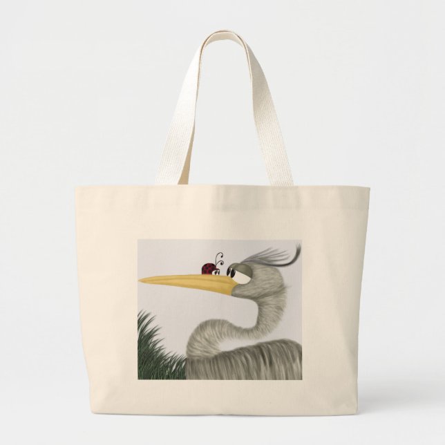 Cute Heron and Ladybug Large Tote Bag (Front)