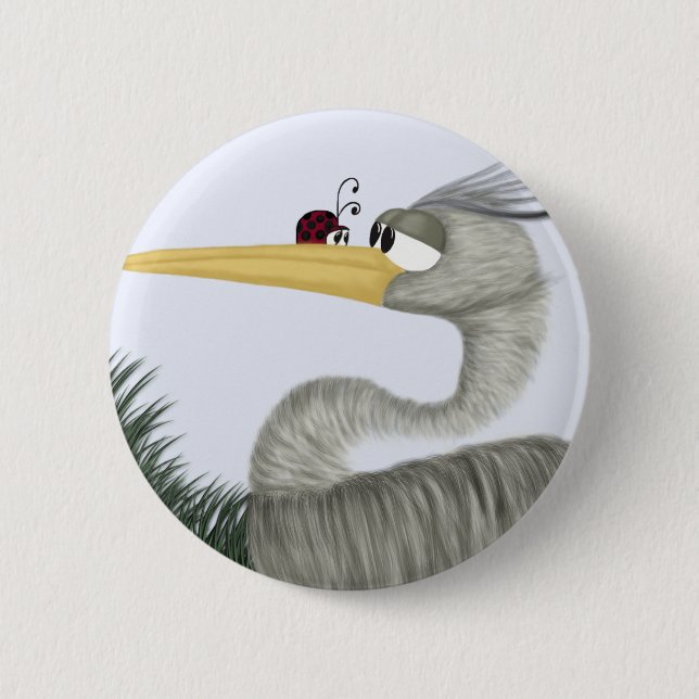 Cute Heron and Ladybug Pinback Button (Front)