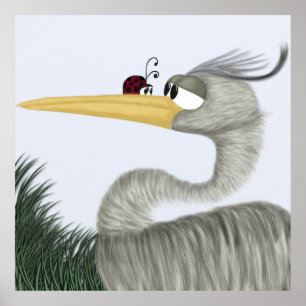 Cute Heron and Ladybug Poster
