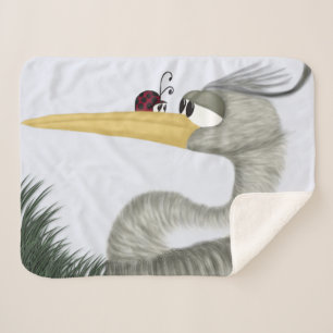 Cute Heron and Ladybug Sherpa Blanket