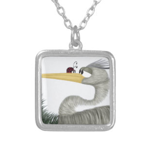 Cute Heron and Ladybug Silver Plated Necklace