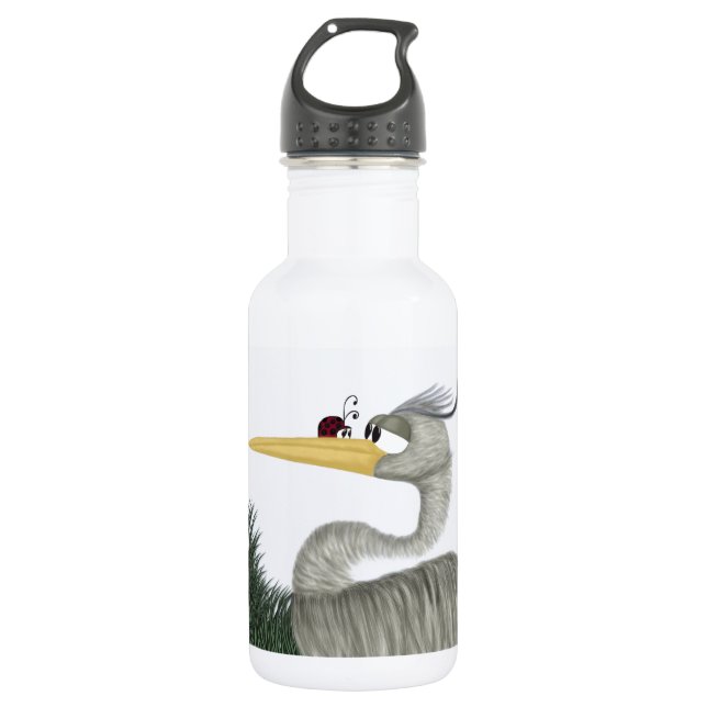 Cute Heron and Ladybug Stainless Steel Water Bottle (Front)