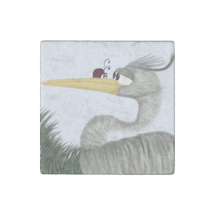 Cute Heron and Ladybug Stone Magnet