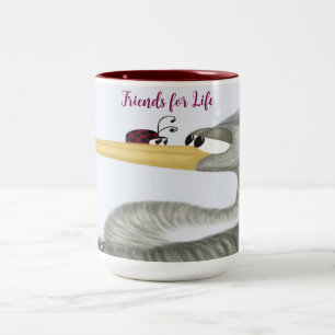 Cute Heron and Ladybug Two-Tone Coffee Mug