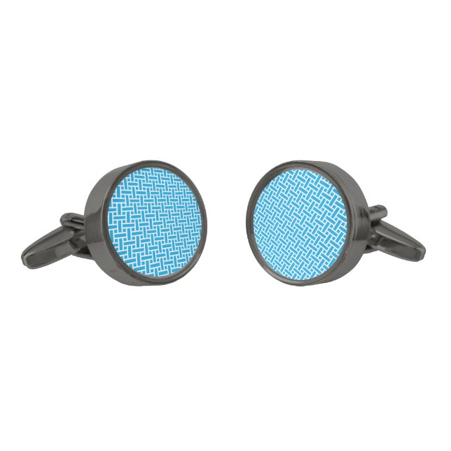 Cute Herringbone Blue Cufflinks (Angled)