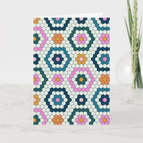Cute Hexagon Shapes Tile Pattern Retro Teal Blank Card